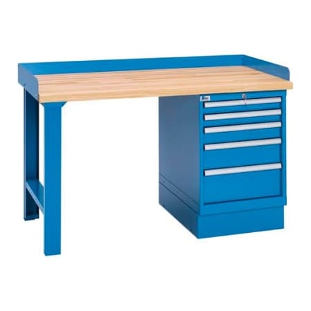 Lista International Industrial Workbench w/Leg, 5 Drawer Cabinet, Butcher Block Top - Blue XSWB20-60BT/BB